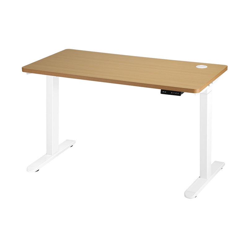 Oikiture Standing Desk Dual Motor Adjustable Motorised White&Oak 150cm