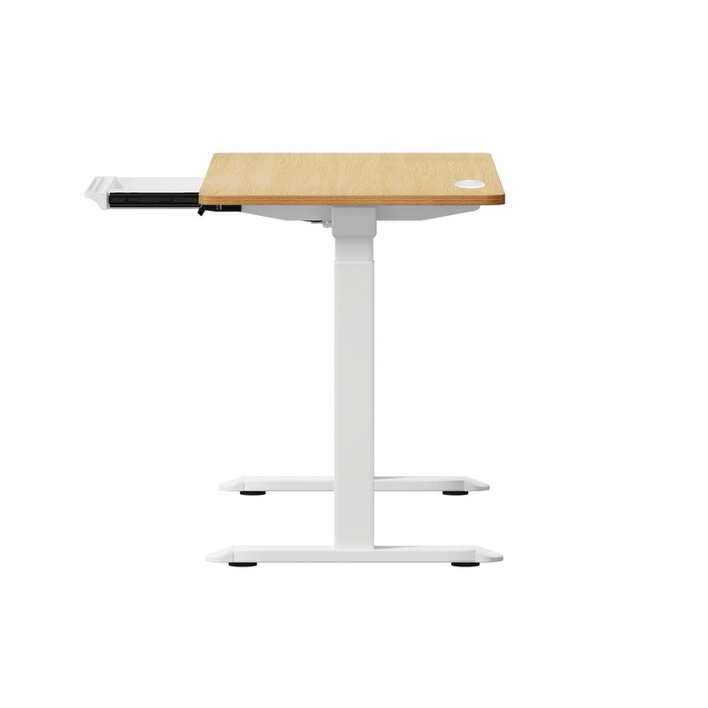 Oikiture 150cm Electric Standing Desk with Drawer Adjustable White Oak