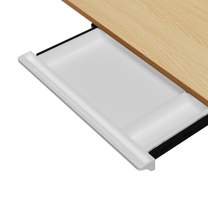 Oikiture 150cm Electric Standing Desk with Drawer Adjustable White Oak
