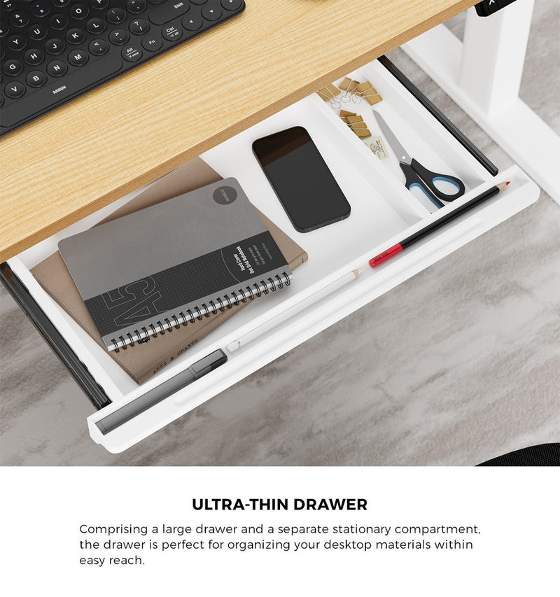 Oikiture 150cm Electric Standing Desk with Drawer Adjustable White Oak