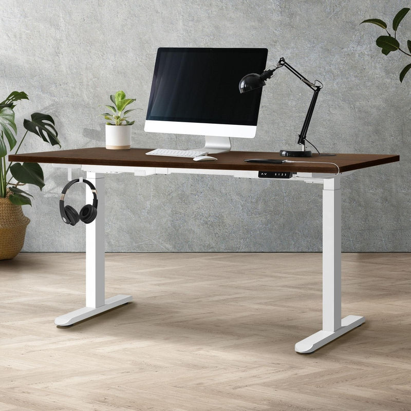 Oikiture Standing Desk Dual Motor Adjustable 150cm White&Walnut