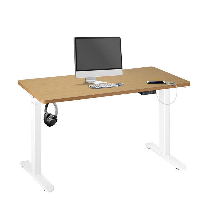 Oikiture Sit-Stand Desk Height Adjustable Desk White&Oak