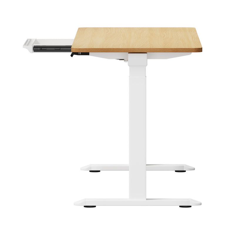 Oikiture 160cm Electric Standing Desk with Drawer Adjustable White Oak