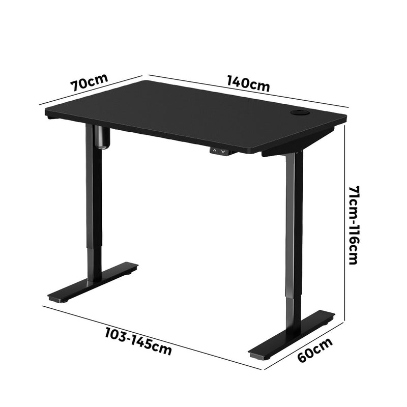 Oikiture Electric Standing Desk Single Motor 140cm Black