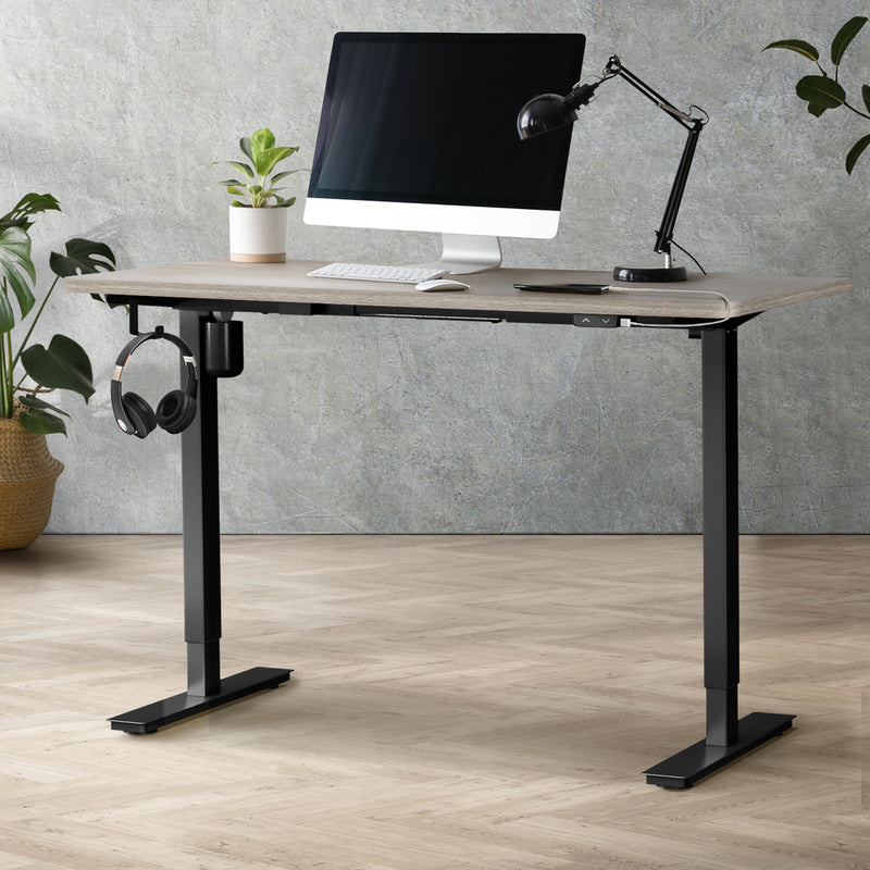 Oikiture 140CM Electric Standing Desk Adjustable Black&Grey-Oak