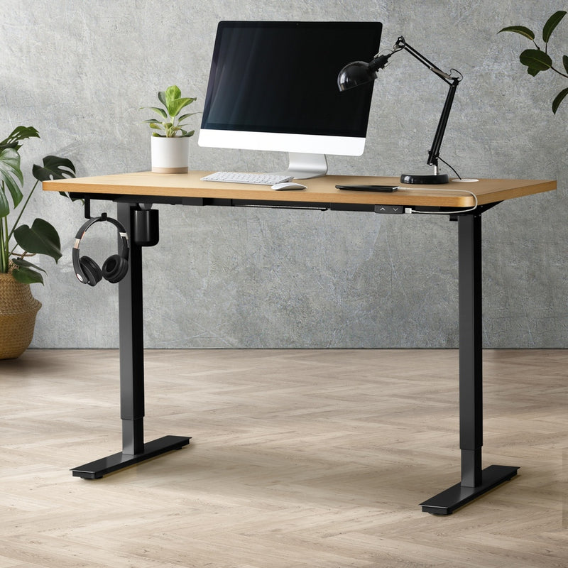 Oikiture Electric Standing Desk Single Motor Black&Oak 140cm