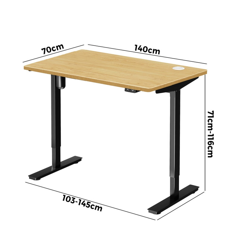 Oikiture Electric Standing Desk Single Motor Black&Oak 140cm