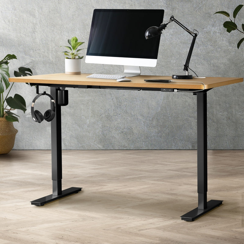 Oikiture Electric Standing Desk Single Motor Black&Oak 150cm