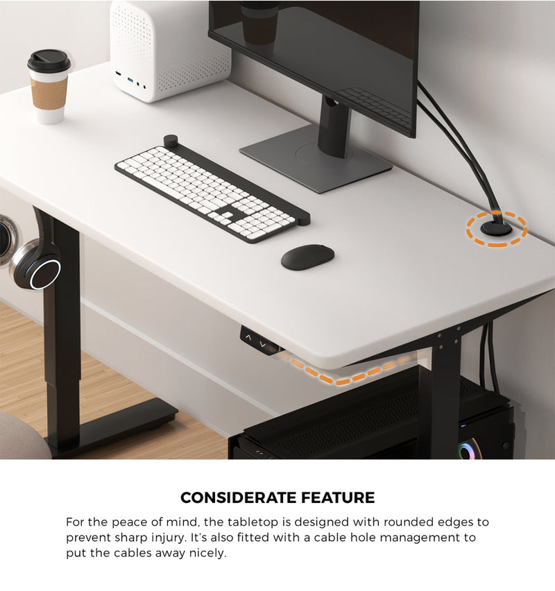 Oikiture Electric Standing Desk Single Motor Black&White 150cm