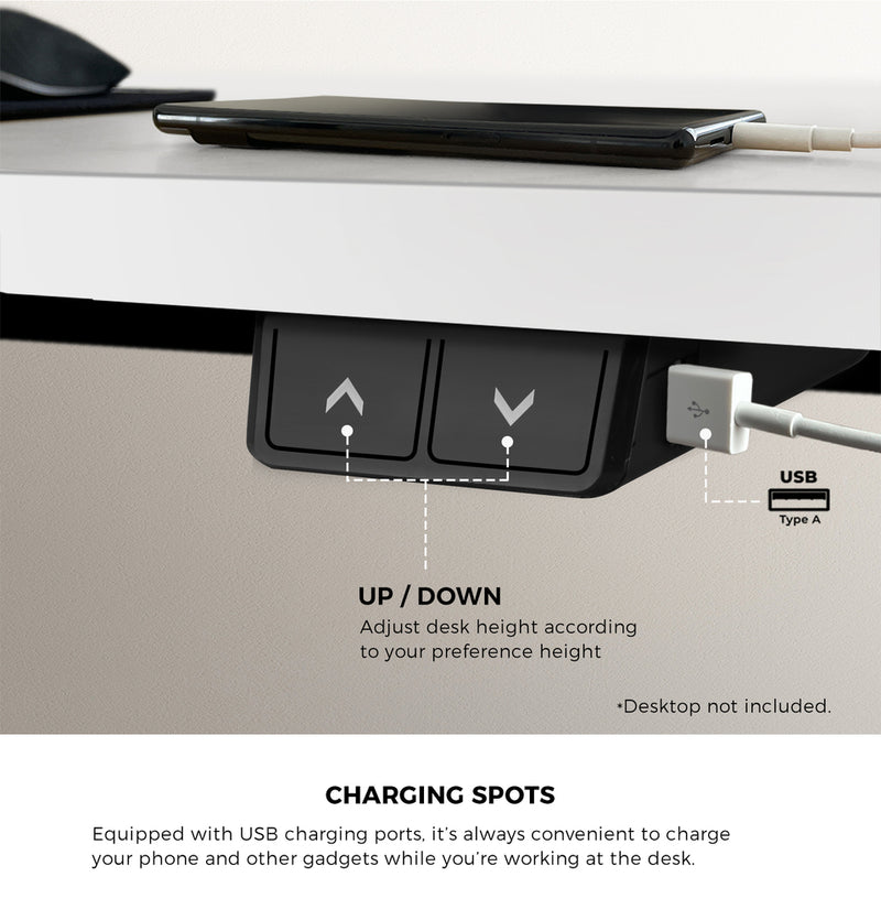 Oikiture Electric Standing Desk Single Motor Black&White 150cm