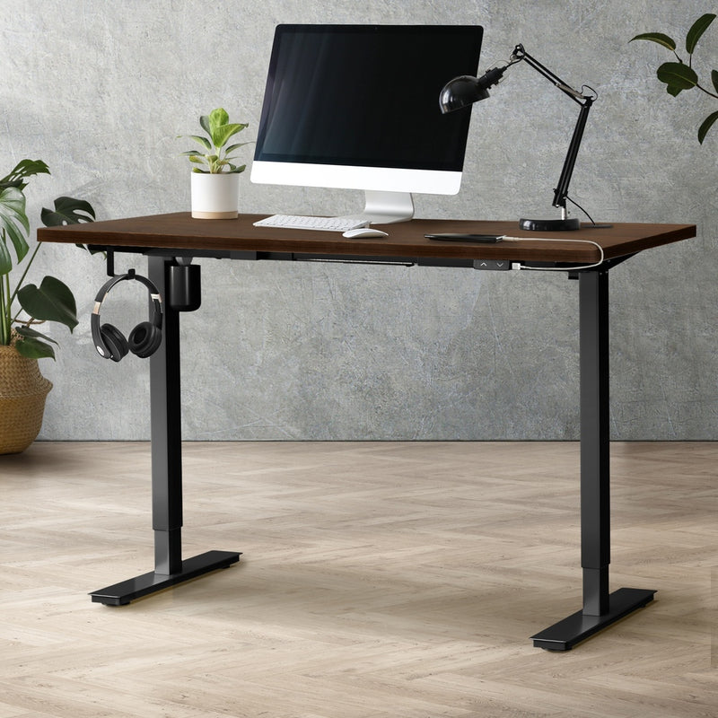 Oikiture Electric Standing Desk Single Motor Black&Walnut 150cm