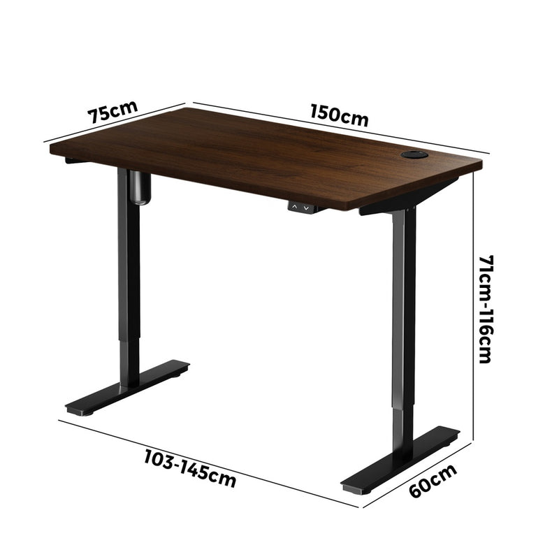 Oikiture Electric Standing Desk Single Motor Black&Walnut 150cm