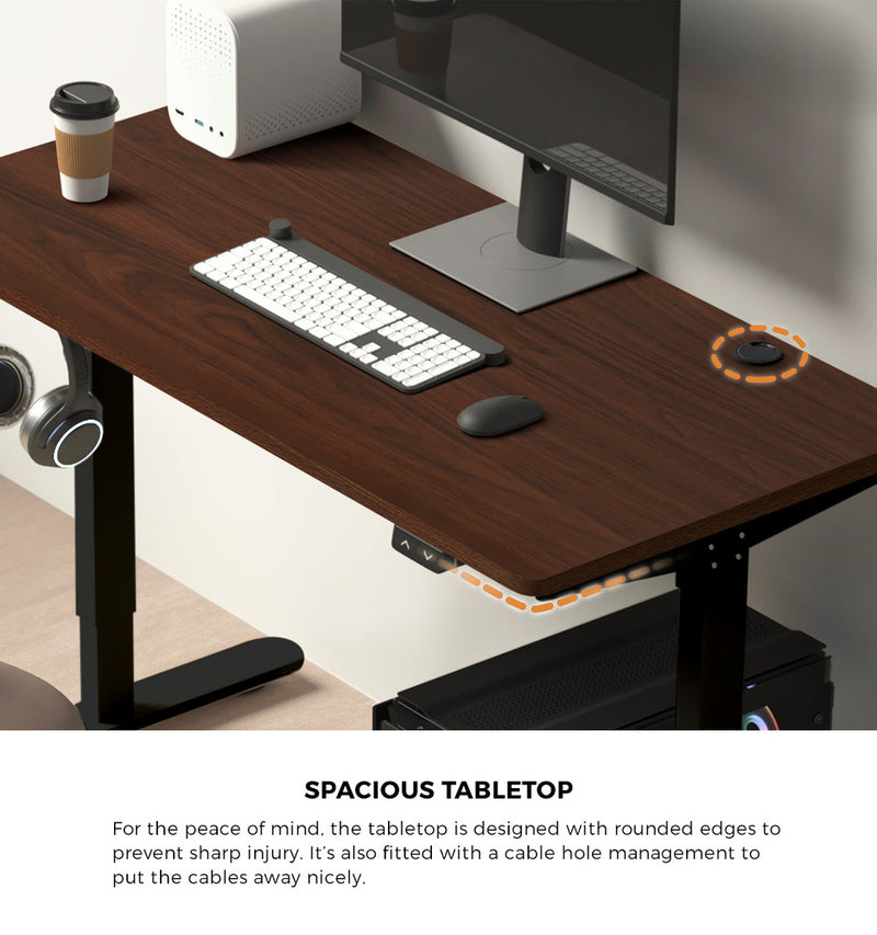 Oikiture 150cm Electric Standing Desk with Drawer Adjustable Black & Walnut