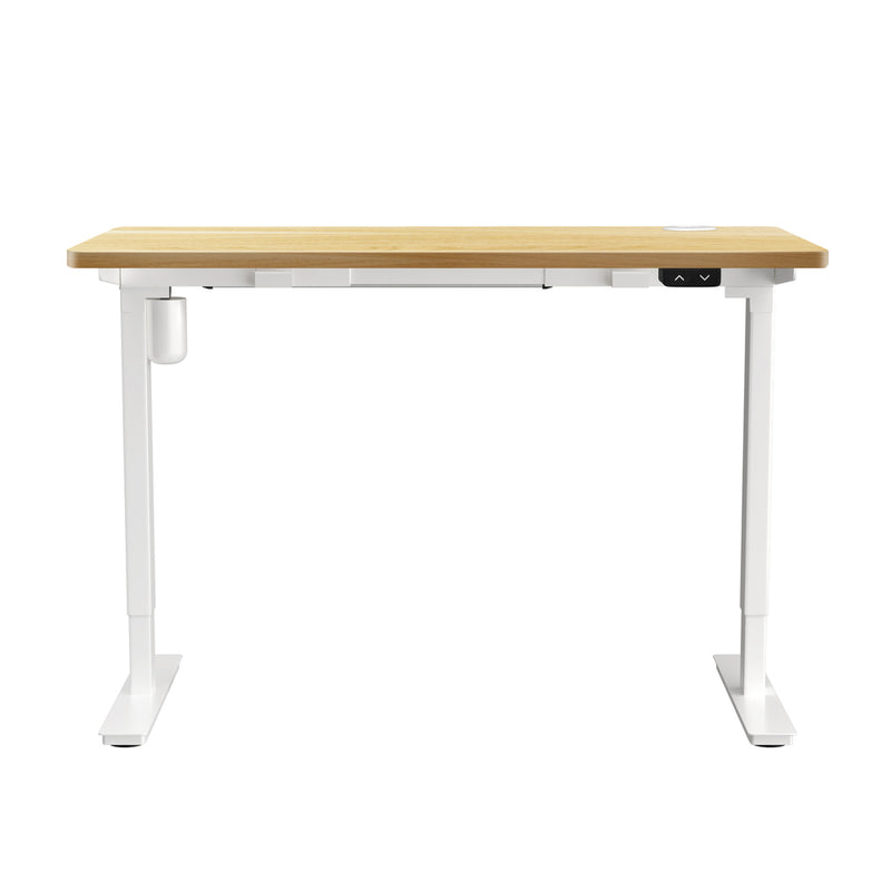 Oikiture Electric Standing Desk Single Motor White&Oak 120cm