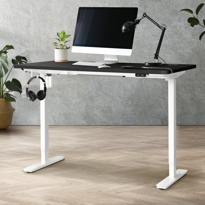 Oikiture Electric Standing Desk Single Motor White&Black 140cm
