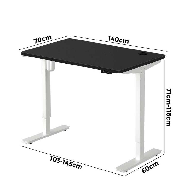 Oikiture Electric Standing Desk Single Motor White&Black 140cm