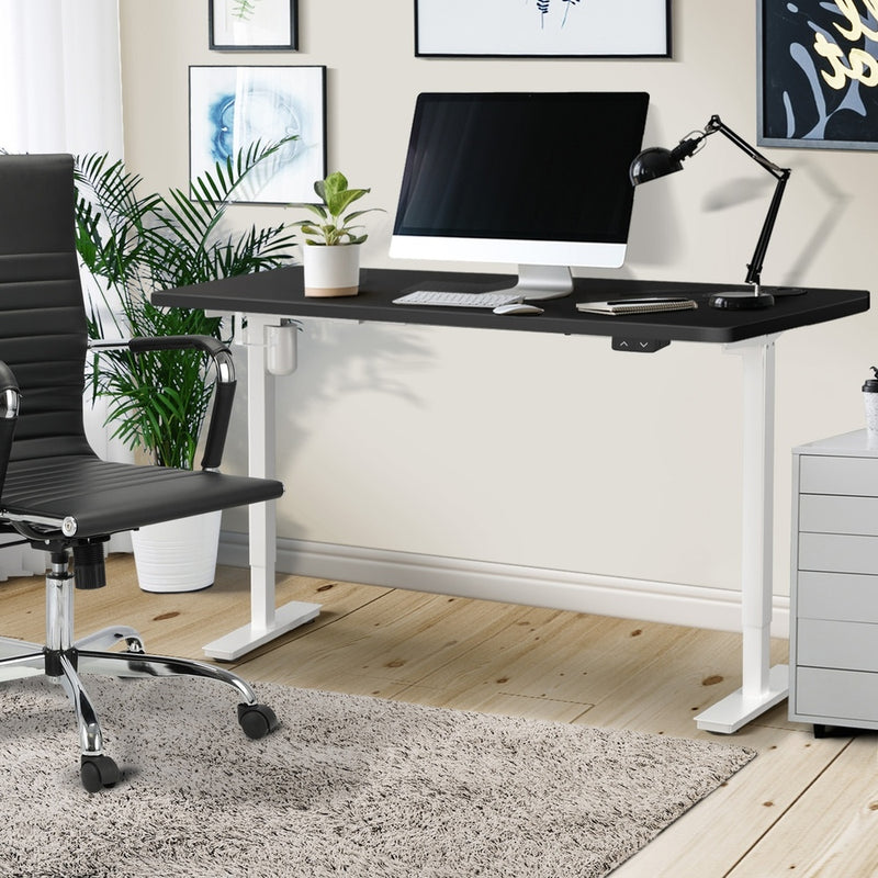 Oikiture Electric Standing Desk Single Motor White&Black 140cm