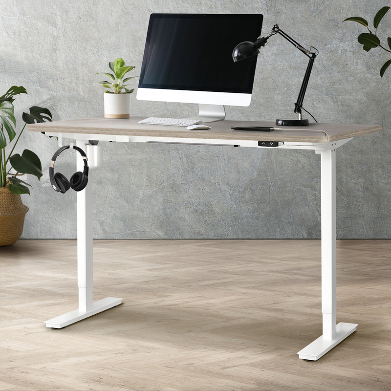 Oikiture 140CM Electric Standing Desk Adjustable White&Grey-Oak
