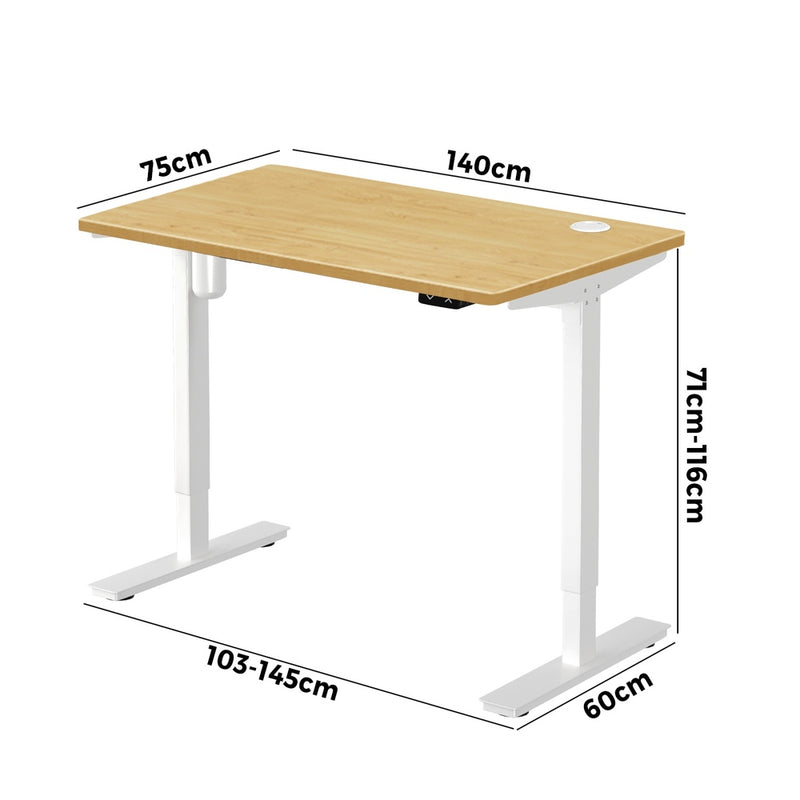 Oikiture Electric Standing Desk Single Motor White&Oak 140cm