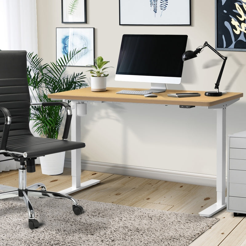 Oikiture Electric Standing Desk Single Motor White&Oak 140cm