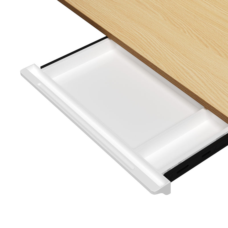 Oikiture 140cm Electric Standing Desk with Drawer Adjustable White & Oak