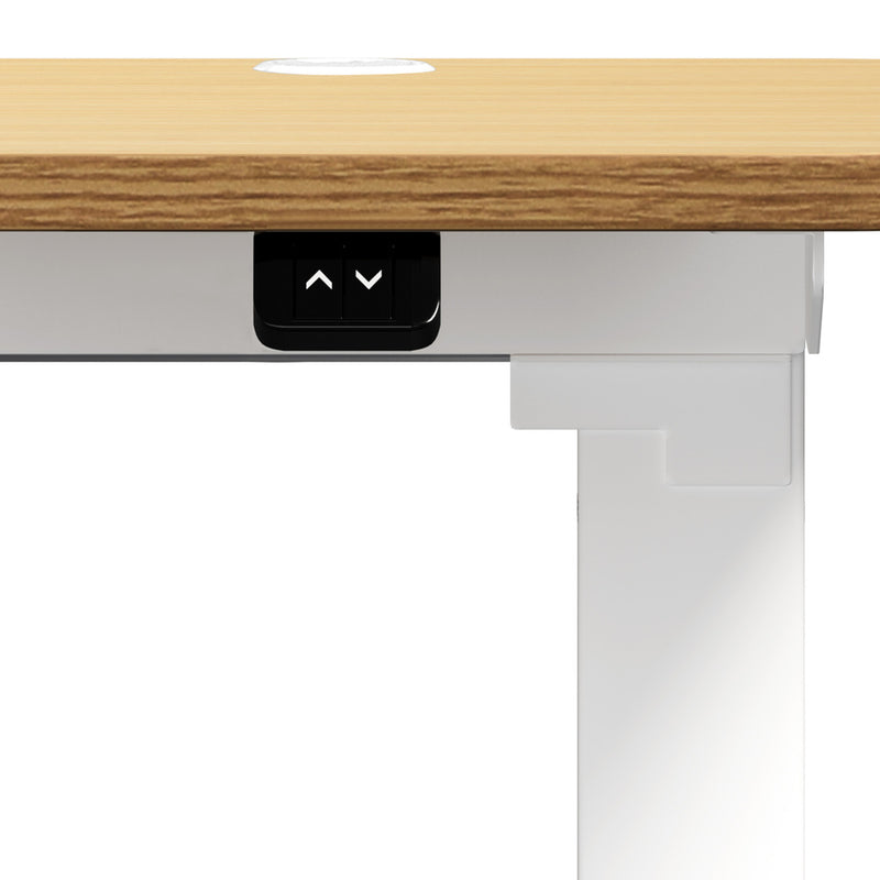 Oikiture 140cm Electric Standing Desk with Drawer Adjustable White & Oak