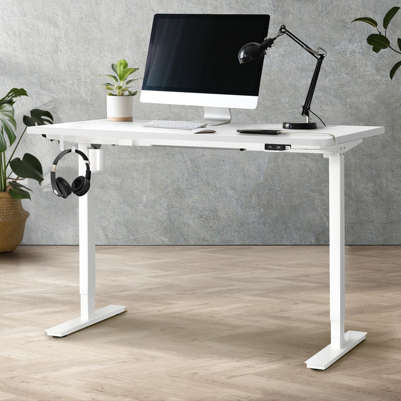 Oikiture Electric Standing Desk Single Motor White 140cm