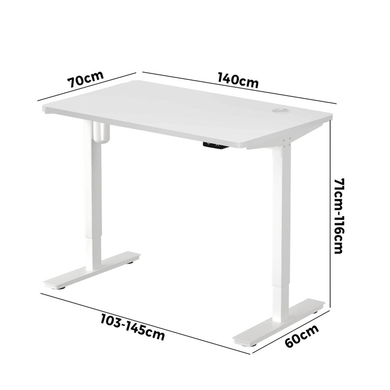 Oikiture Electric Standing Desk Single Motor White 140cm