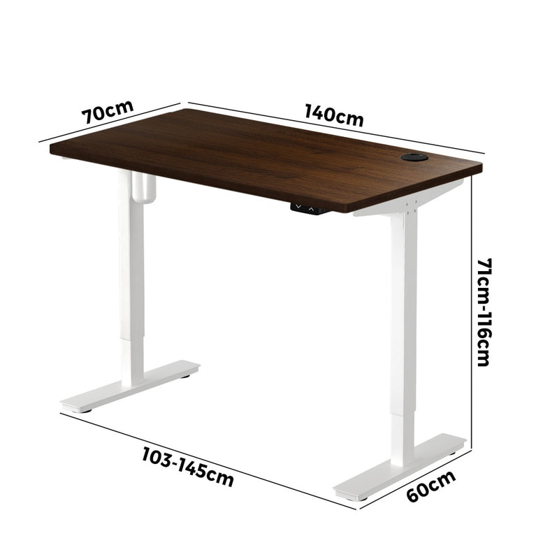 Oikiture Electric Standing Desk Single Motor White&Walnut 140cm