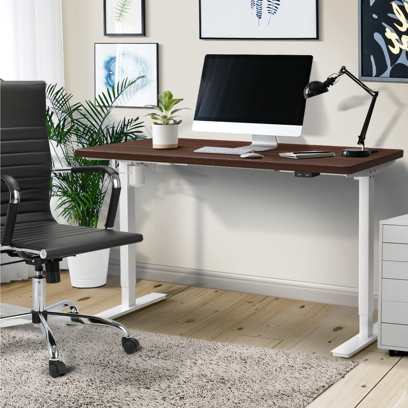 Oikiture Electric Standing Desk Single Motor White&Walnut 140cm