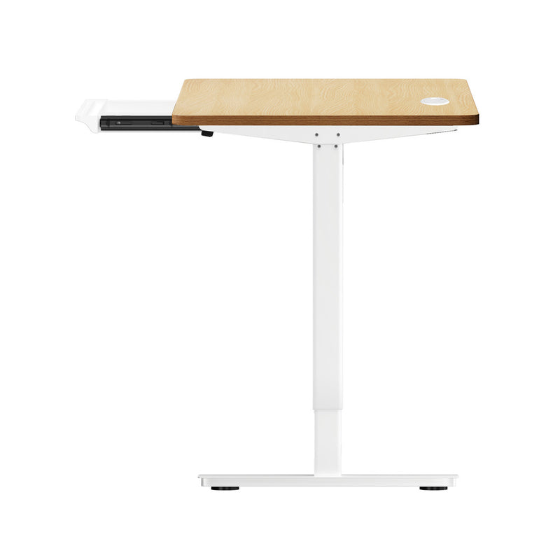 Oikiture 150cm Electric Standing Desk with Drawer Adjustable White & Oak
