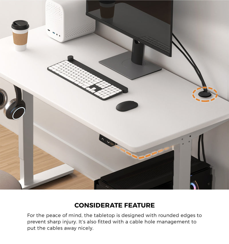 Oikiture Electric Standing Desk Single Motor White 150cm