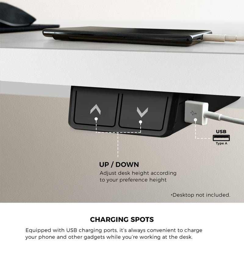 Oikiture Electric Standing Desk Single Motor White 150cm