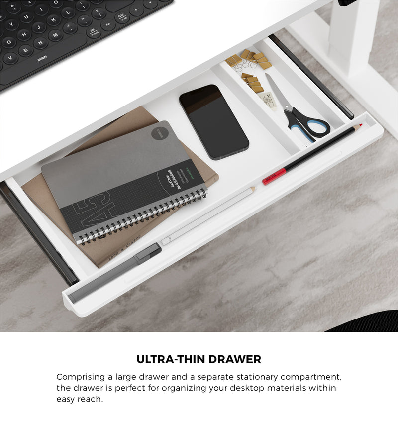 Oikiture 150cm Electric Standing Desk with Drawer Adjustable White