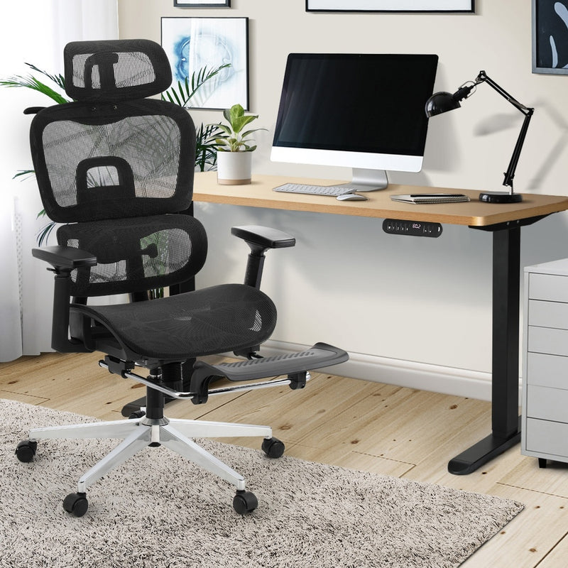 Oikiture Office Desk and Chair Set Mesh Ergonomic Chair Sit-stand Desk Black&Oak