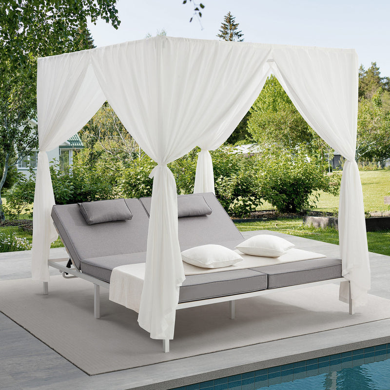 Livsip 3PCS Outdoor Sun Lounger Wicker Lounge Table Chairs Beige