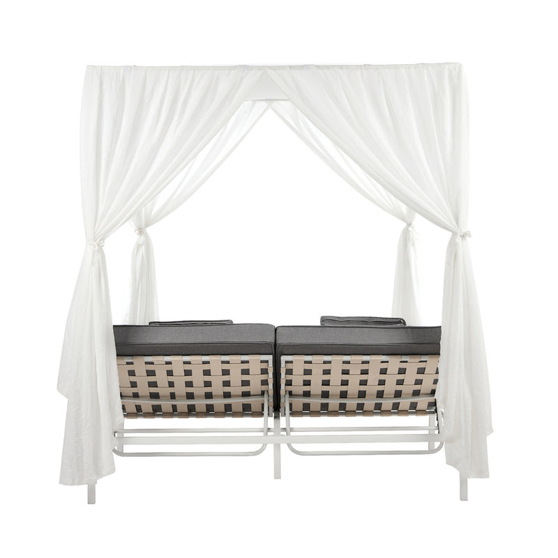 Livsip 3PCS Outdoor Sun Lounger Wicker Lounge Table Chairs Beige