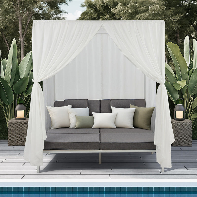 Livsip 3PCS Outdoor Sun Lounger Wicker Lounge Table Chairs Beige