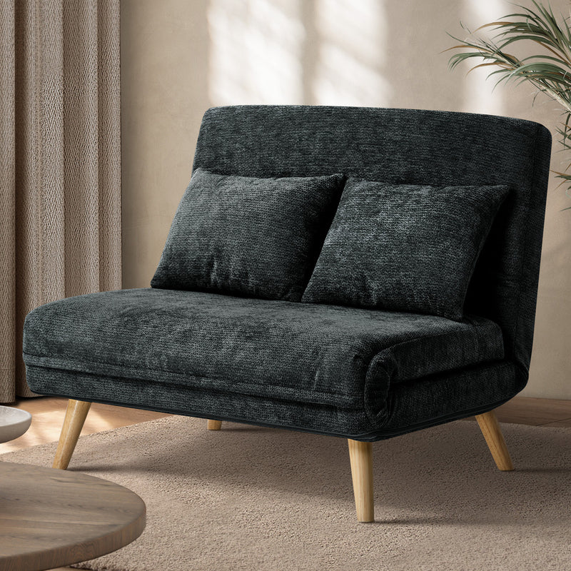 Oikiture Sofa Bed Chair Chenille Recliner Love Sofa Double Charcoal