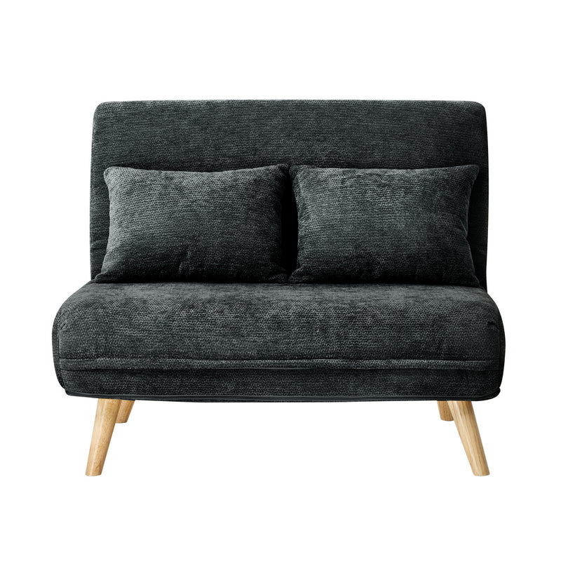 Oikiture Sofa Bed Chair Chenille Recliner Love Sofa Double Charcoal