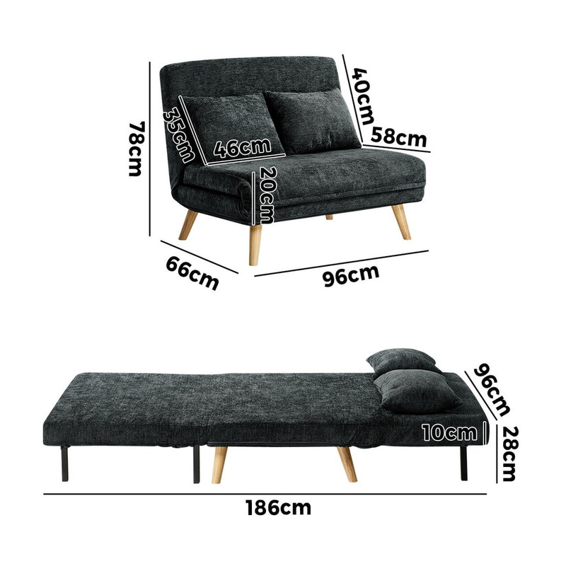 Oikiture Sofa Bed Chair Chenille Recliner Love Sofa Double Charcoal