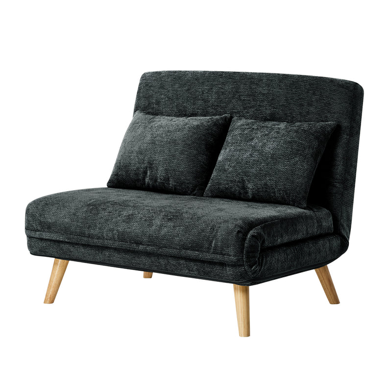 Oikiture Sofa Bed Chair Chenille Recliner Love Sofa Double Charcoal