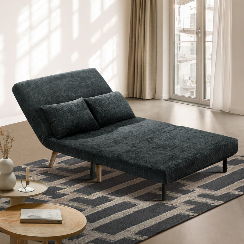Oikiture Sofa Bed Chair Chenille Recliner Love Sofa Double Charcoal