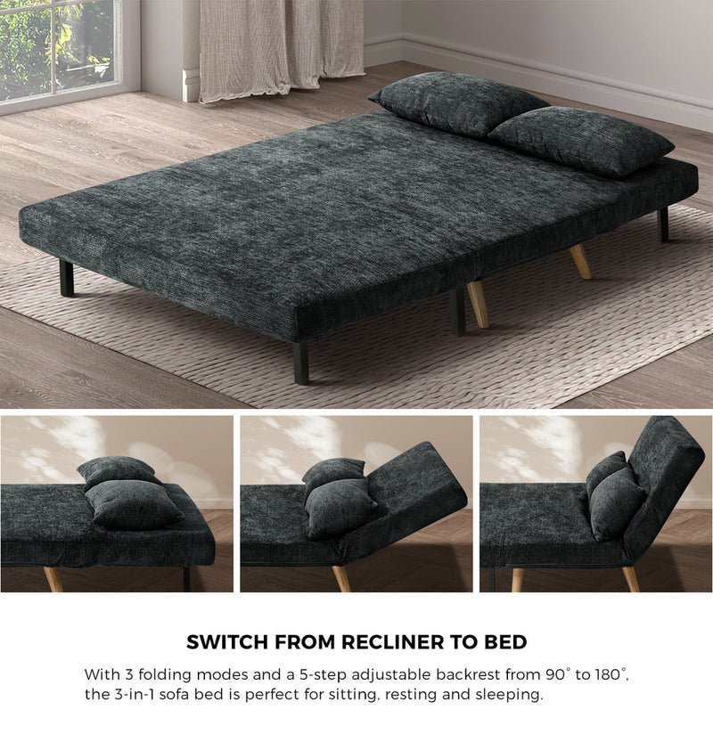 Oikiture Sofa Bed Chair Chenille Recliner Love Sofa Double Charcoal