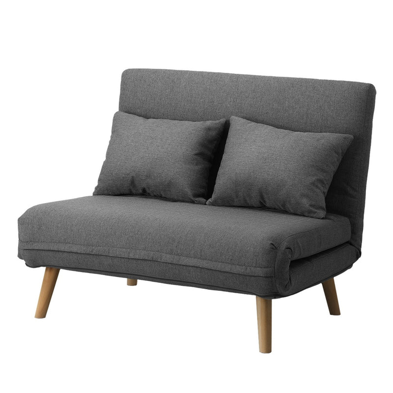 Oikiture Lounge Sofa Bed Linen Fabric Double Seat Grey