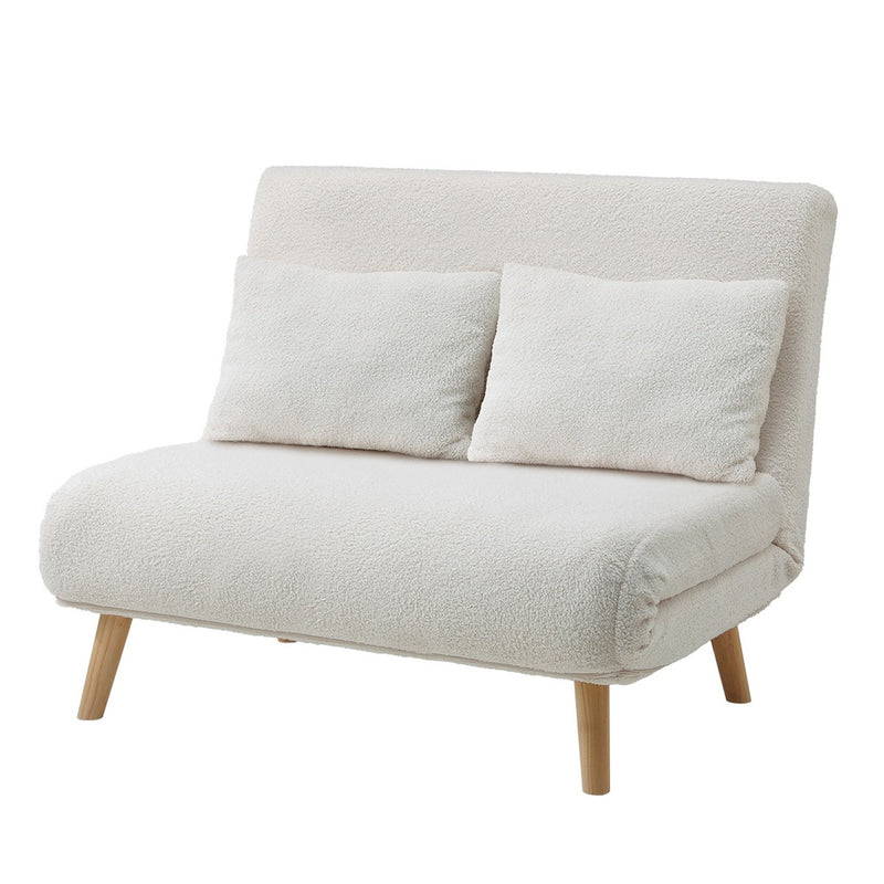 Oikiture Lounge Sofa Bed Sherpa Fabric Double Seat White
