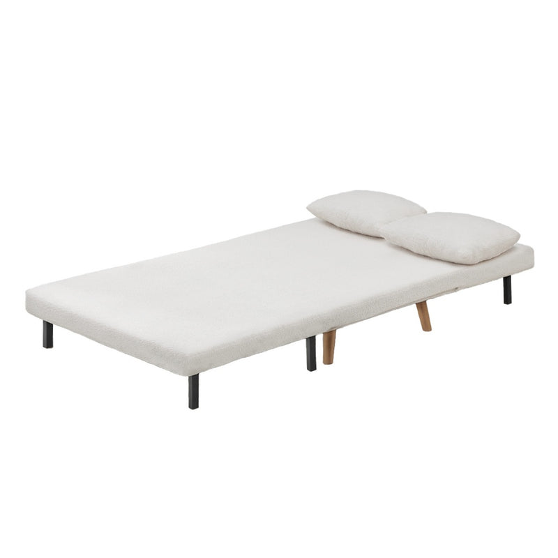 Oikiture Lounge Sofa Bed Sherpa Fabric Double Seat White