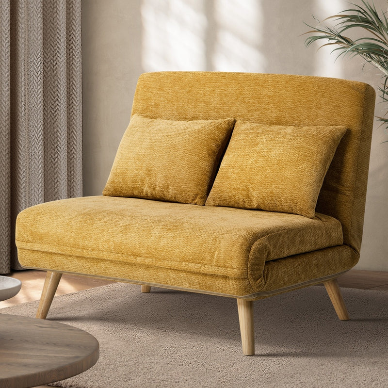 Oikiture Sofa Bed Chair Chenille Recliner Love Sofa Double Yellow