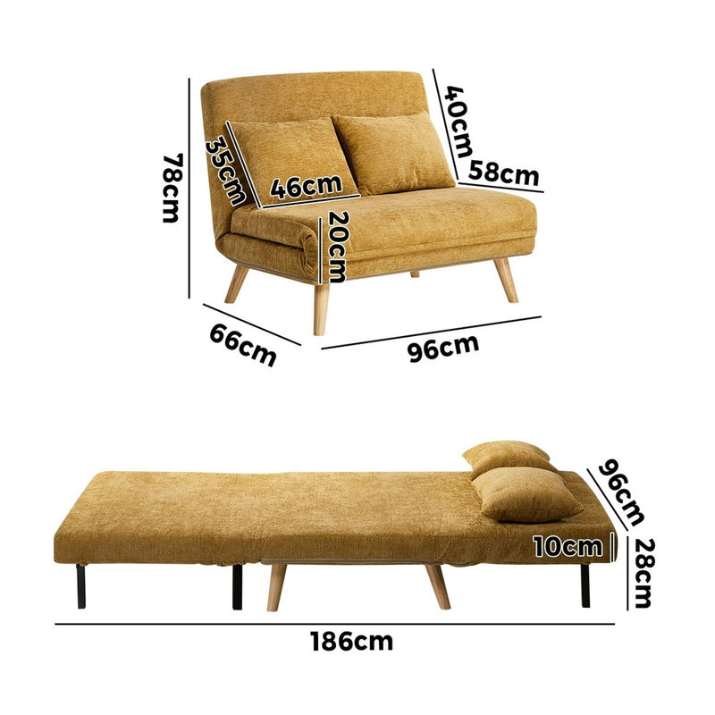 Oikiture Sofa Bed Chair Chenille Recliner Love Sofa Double Yellow