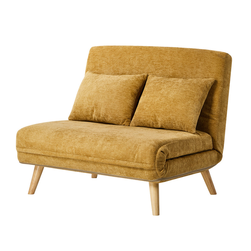 Oikiture Sofa Bed Chair Chenille Recliner Love Sofa Double Yellow
